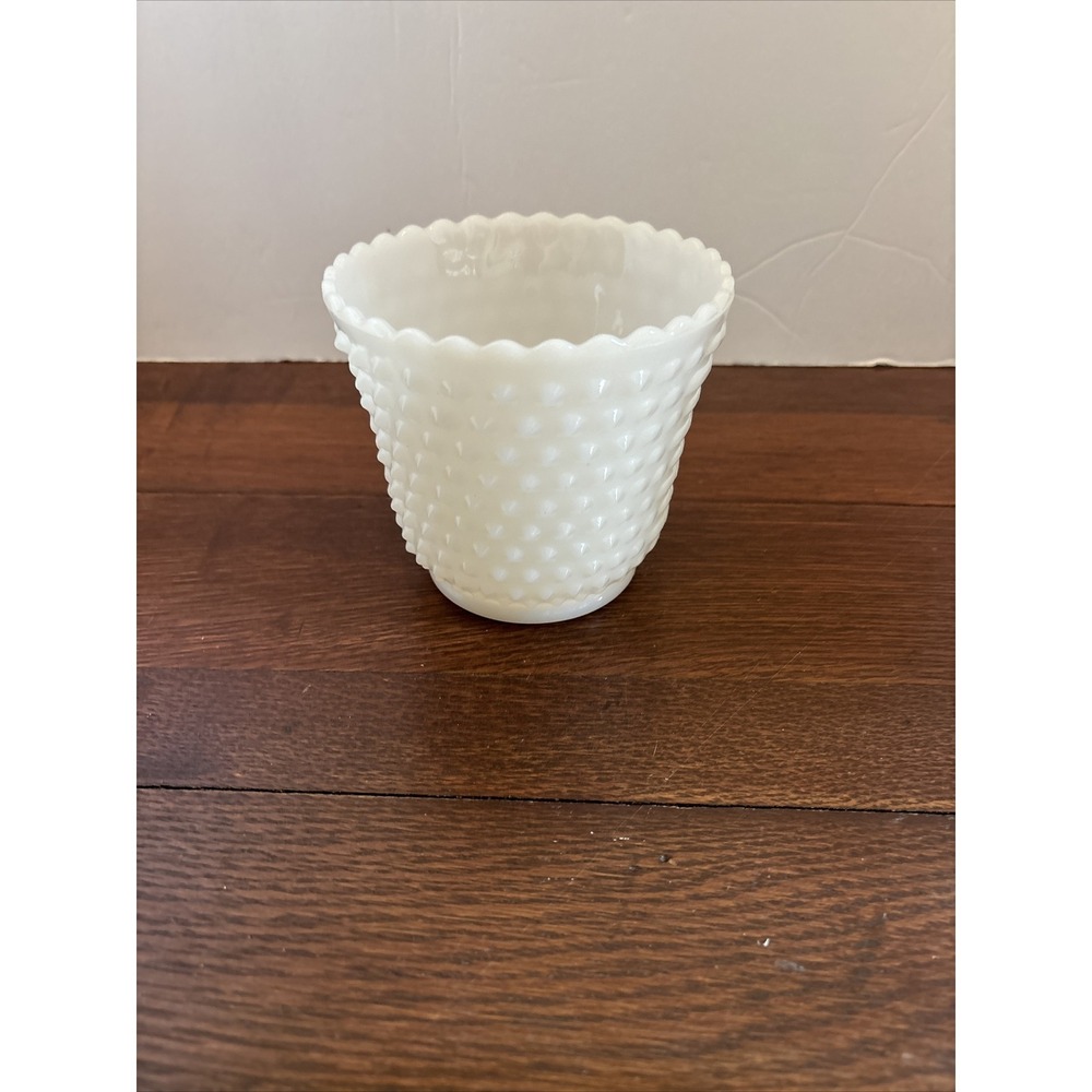 Vintage Milk Glass Hobnail Planter Vase Bowl- Anchor Hocking FireKing-4.25‎ in